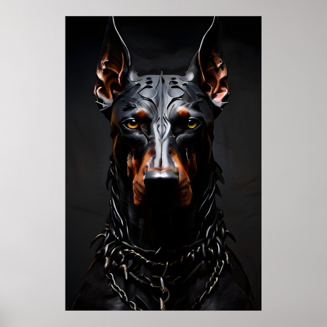 Doberman Steel Vibe Silhouette Lodrät Poster (Framsidan)