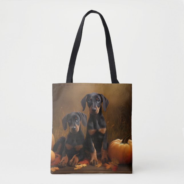 Doberman Valp Höstglädje Pumpa  Tygkasse (Framsida)