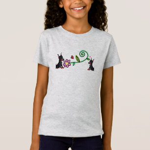 Doberman-valpar och blommor-flickans T-Shirt