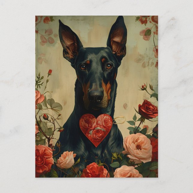 Doberman vintage Valentindagen Vykort (Framsida)