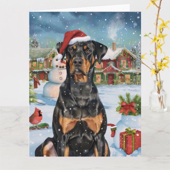 Doberman Vintervonderland Julglädje  Kort (Gul blomma)