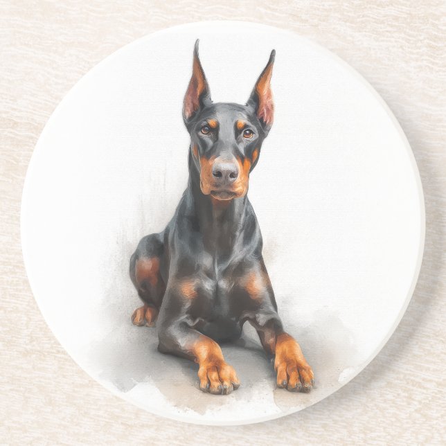 Doberman Watercolor Art Underlägg (Framsidan)