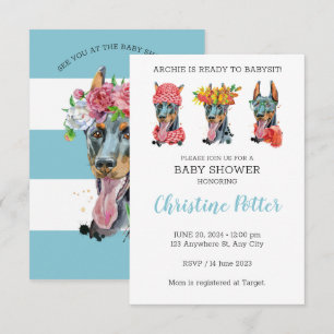 Doberman Watercolor Baby Shower-inbjudan Inbjudningar