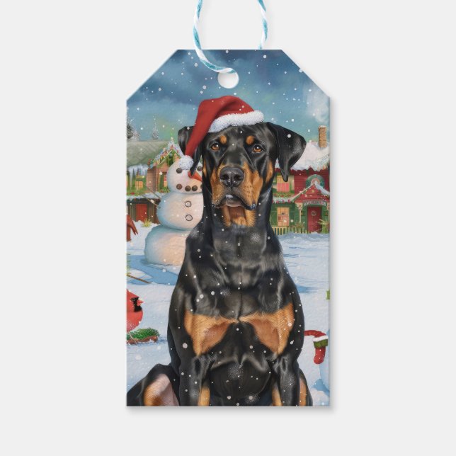 Doberman Winter Wonderland jul Joy Presentetikett (Framsidan)