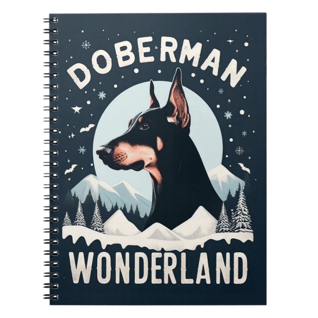 Doberman Wonderland - Snowy Hund älskare Thmet Anteckningsbok (Framsidan)