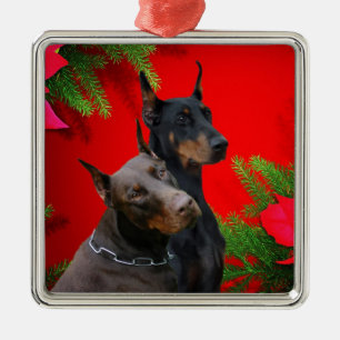 Dobermanen kopplar ihop prydnaden julgransprydnad metall