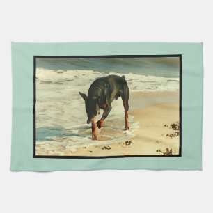 Dobermanen på strandmålningen avbildar kökshandduk