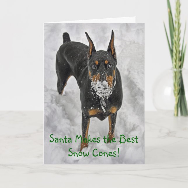Dobermanen Santa gör det bäst snökotteHoiday Helgkort (Framsida)