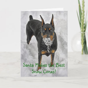 Dobermanen Santa gör det bäst snökotteHoiday Helgkort