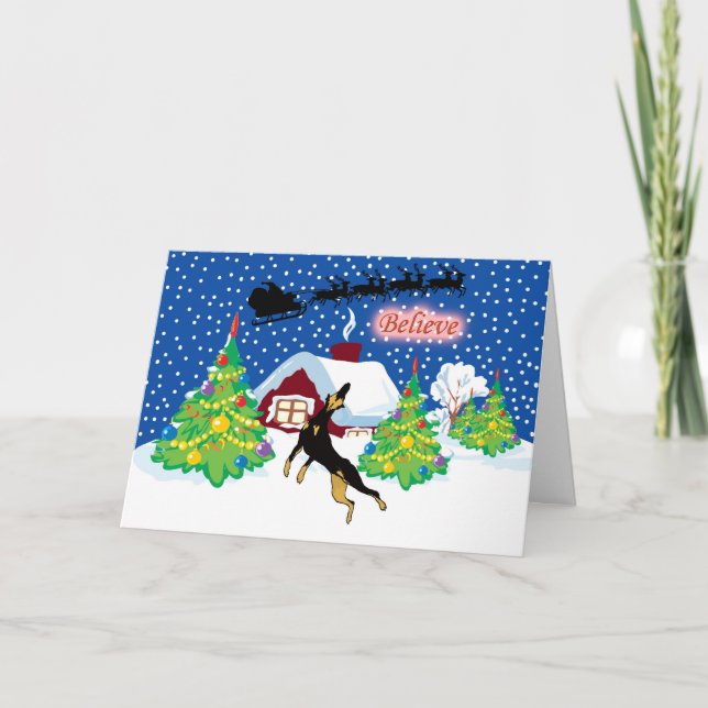 Dobermanen tror i Santa jul Helgkort (Framsida)