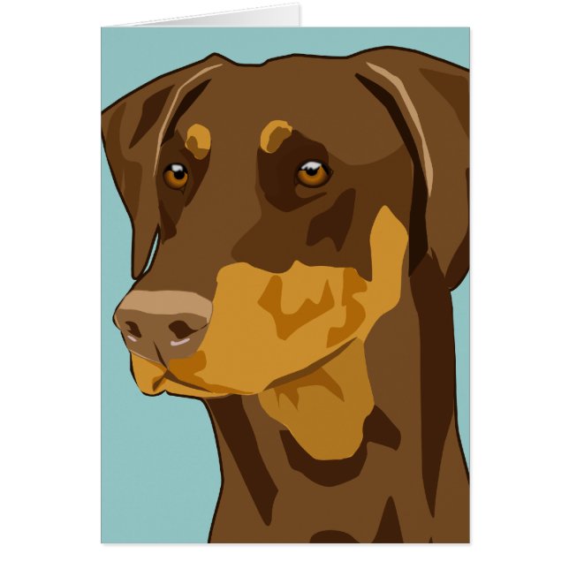 Dobermanhuvud, rött som är uncropped hälsningskort (Framsidan)