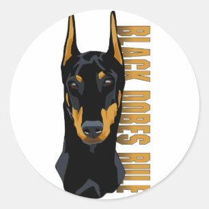 Dobermanhuvudet, svart Dobes härskar Runt Klistermärke