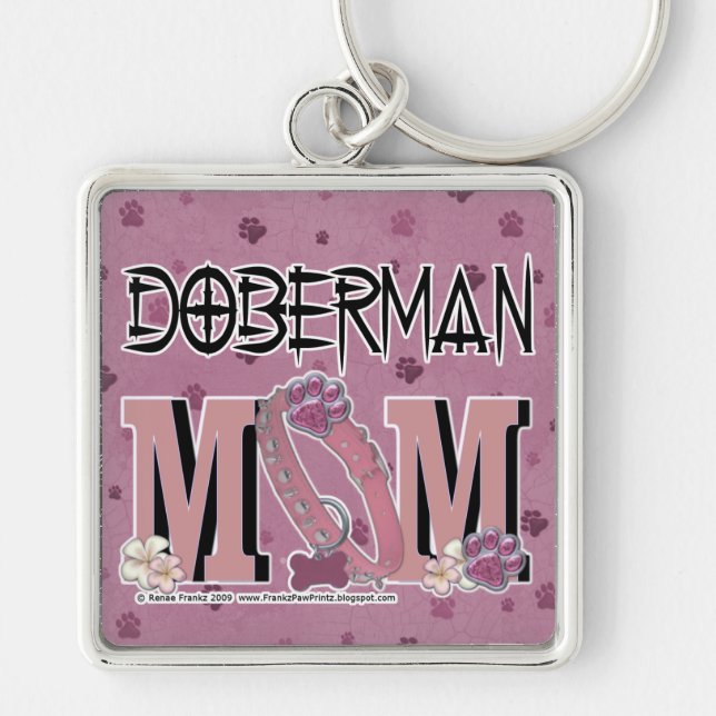 DobermanMAMMA Fyrkantig Silverfärgad Nyckelring (Framsidan)