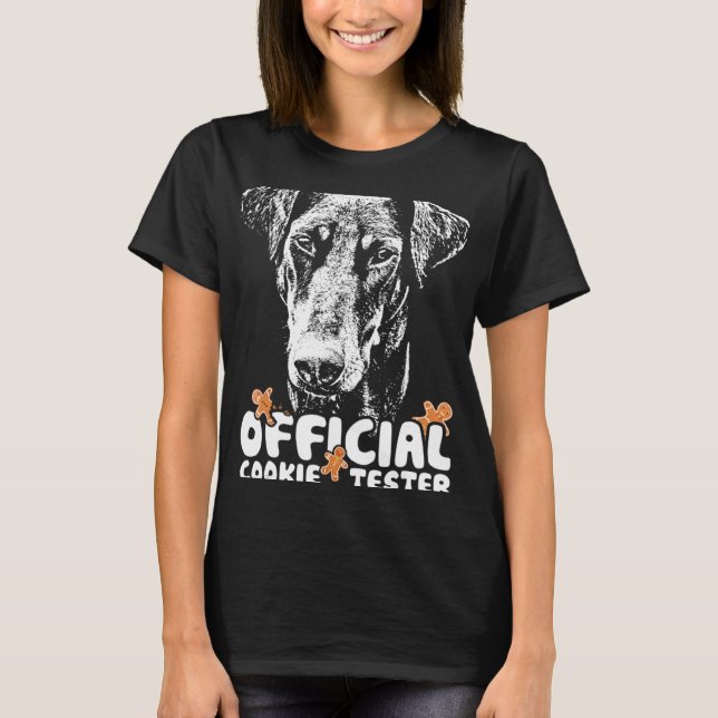 Dobermann Cookie Tester Jul T Shirt (Framsida)
