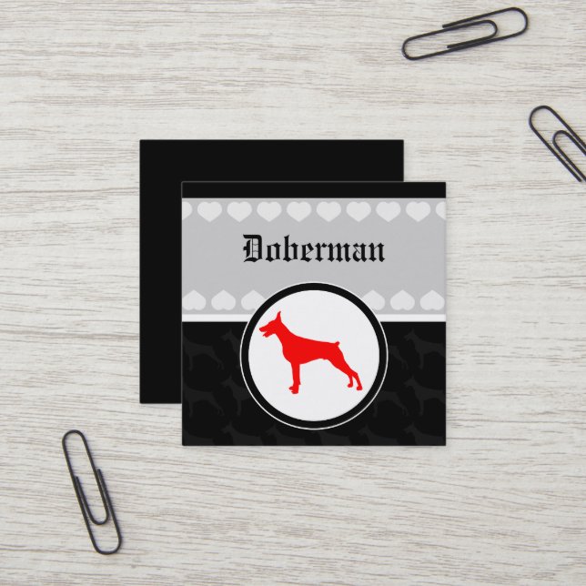Dobermann fyrkantig fyrkantigt visitkort (Fram/Back In Situ)