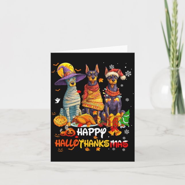 Dobermann Glad Hallothanksmas Hundälskare Jul  Kort (Framsida)