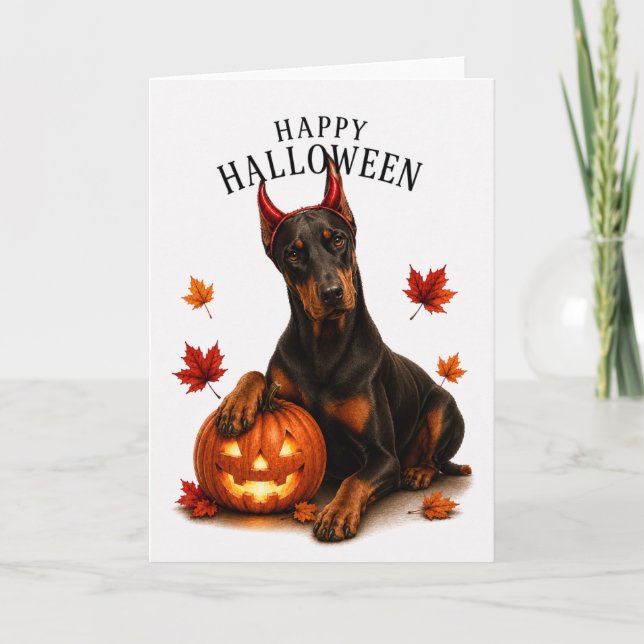 Dobermann Halloween Djävulshund Kort (Framsida)