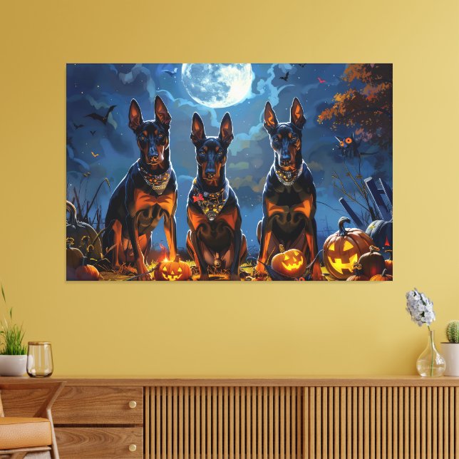 Dobermann Halloween Kuslig Canvastryck (Insitu (Vardagsrum))