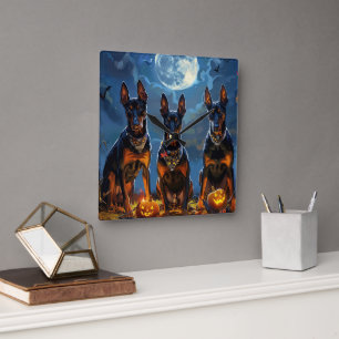 Dobermann Halloween Kuslig Fyrkantig Klocka