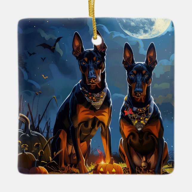 Dobermann Halloween Kuslig Julgransprydnad Keramik (Framsida)