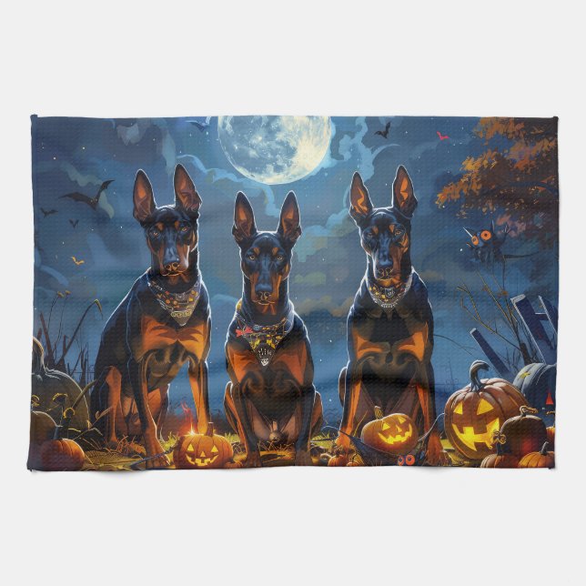 Dobermann Halloween Kuslig Kökshandduk (Horisontell)