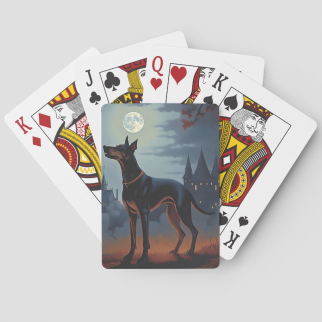 Dobermann Halloween Skräckinjagande Casinokort (Baksidan)