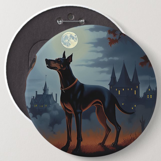 Dobermann Halloween Skräckinjagande Knapp (Framsida & baksida)