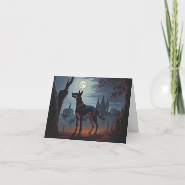 Dobermann Halloween Skräckinjagande Kort (Framsida)
