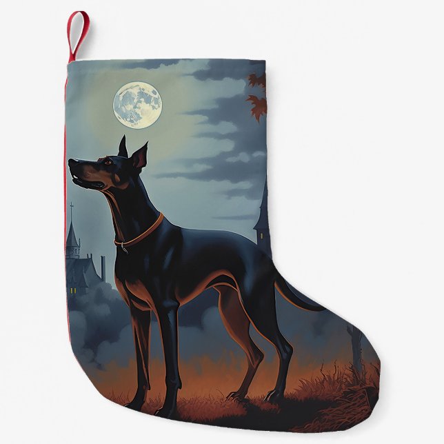 Dobermann Halloween Skräckinjagande Liten Julstrumpa (Framsidan)