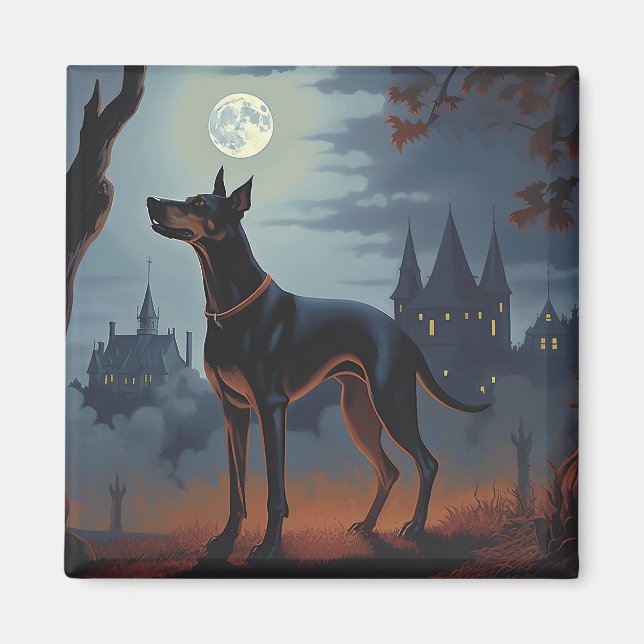 Dobermann Halloween Skräckinjagande Magnet (Framsidan)