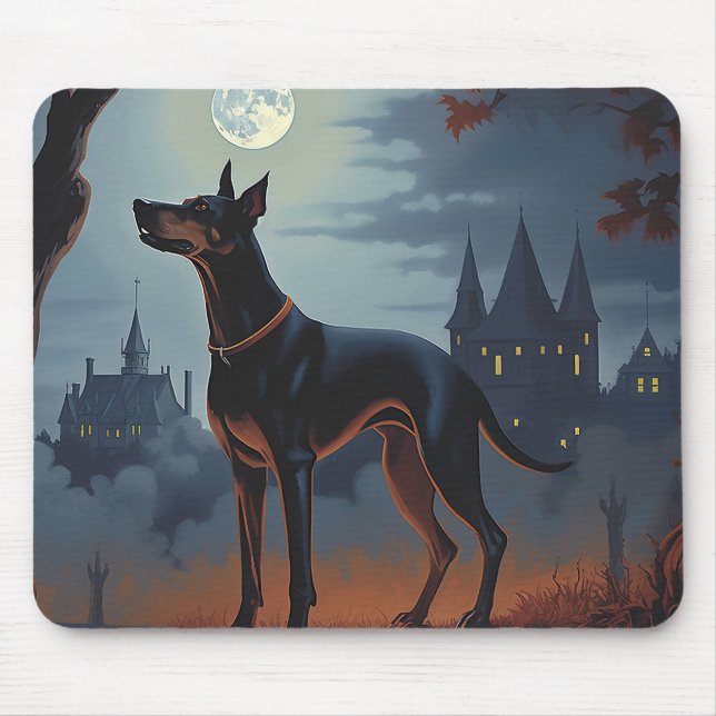 Dobermann Halloween Skräckinjagande Musmatta (Framsidan)