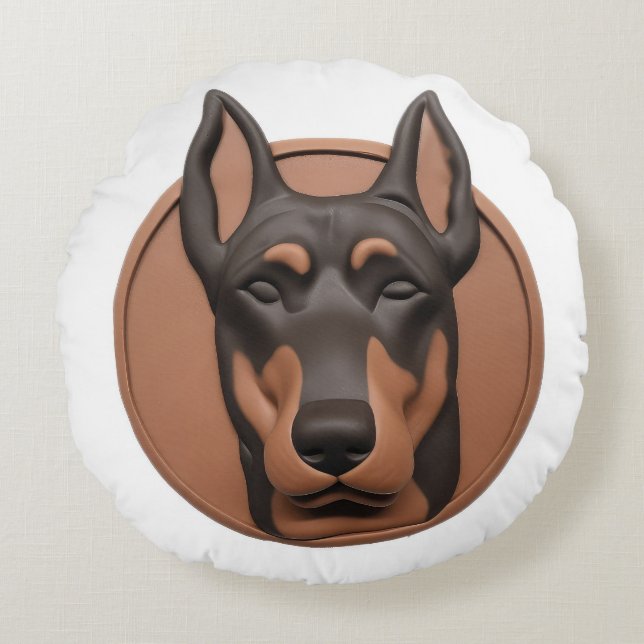 Dobermann Hund 3D Inspirerad Rund Kudde (Framsidan)