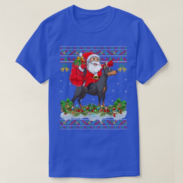 Dobermann Hund älskare Ugly Santa Riding Dobermann T Shirt (Design framsida)