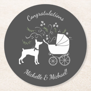 Dobermann Hund Baby Shower Puppy Dobie Pinscher Underlägg Papper Rund