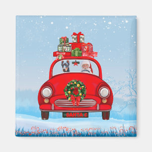 Dobermann hund i bil med tomte magnet