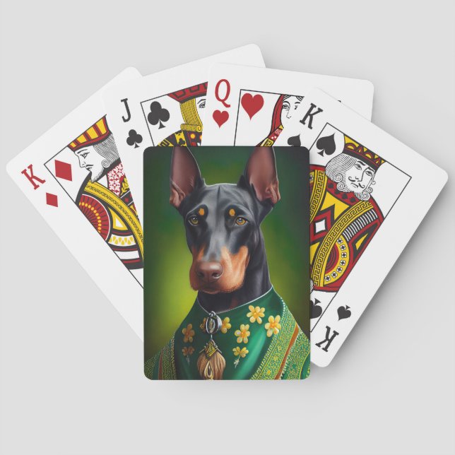 Dobermann hund i St. Patricks dag dräkt Casinokort (Baksidan)