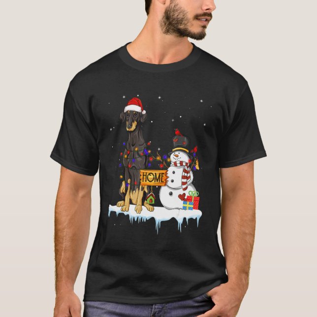 Dobermann Hund jul Snögubbe Julafton Ljus Pajama T Shirt (Framsida)
