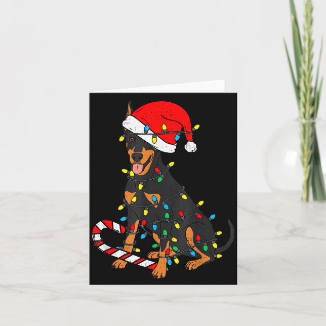 Dobermann Hund Julbelysning Tomte Jul Pet Hund L Kort (Framsida)