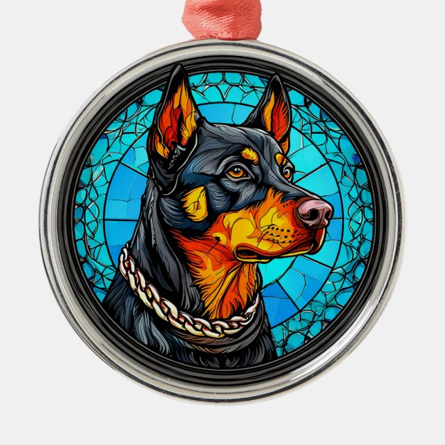 Dobermann hund julgransprydnad metall (Framsidan)