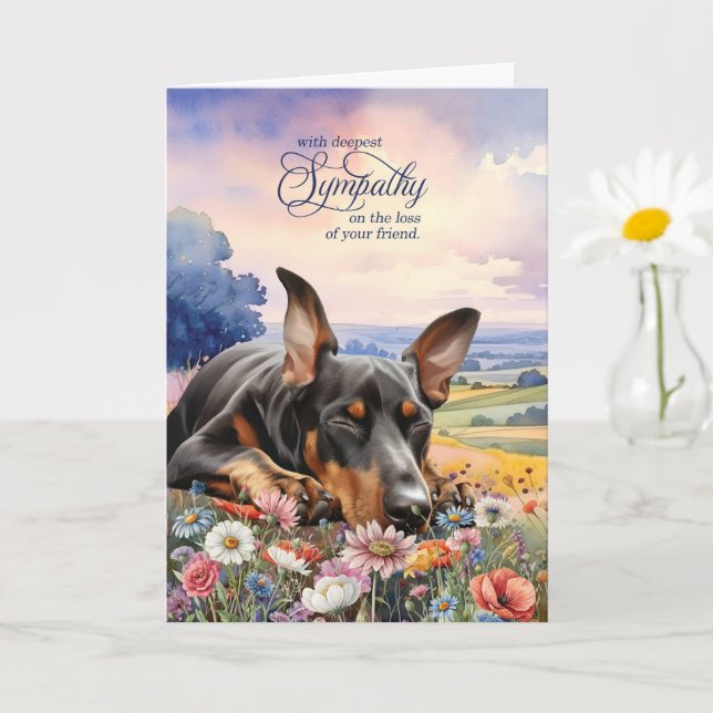 Dobermann Hund med Vilda Blommor Djur Sympati Kort (Liten växt)