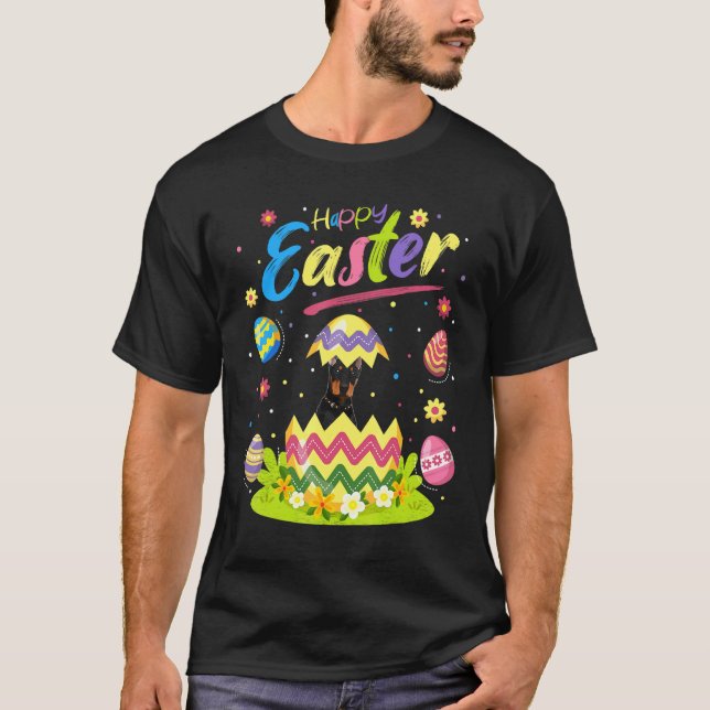 Dobermann Hund   Påskägg Dobermann Glad påsk T Shirt (Framsida)