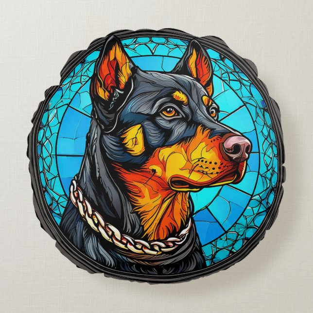 Dobermann hund rund kudde (Framsidan)