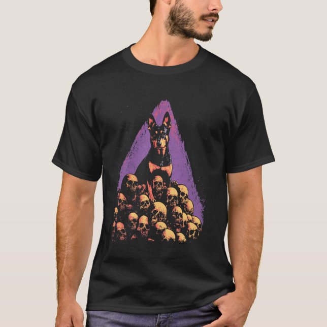 Dobermann Hund Skelett Berg Goth T Shirt (Framsida)