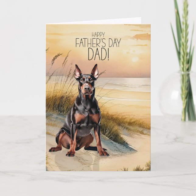 Dobermann Hund Solnedgång Strand Fars Dag Helgkort (Framsida)