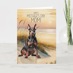 Dobermann Hund Solnedgång Strand Mors Dag Helgkort
