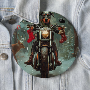 Dobermann hund som kör motorcykel jul knapp