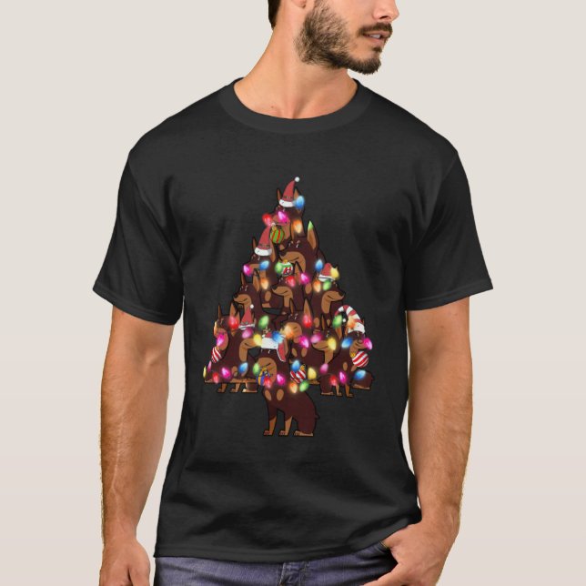 Dobermann Hund   Söt Hatt Julgran Hög T Shirt (Framsida)