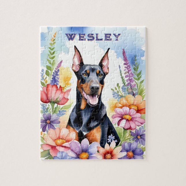 Dobermann Hund Vibrerande Akvarell Husdjur Pussel (Vertikal)