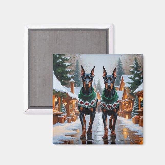 Dobermann hundar jul snö högtid magnet (Front/Back)
