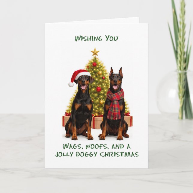 Dobermann Hunden Jul Helgkort (Framsida)
